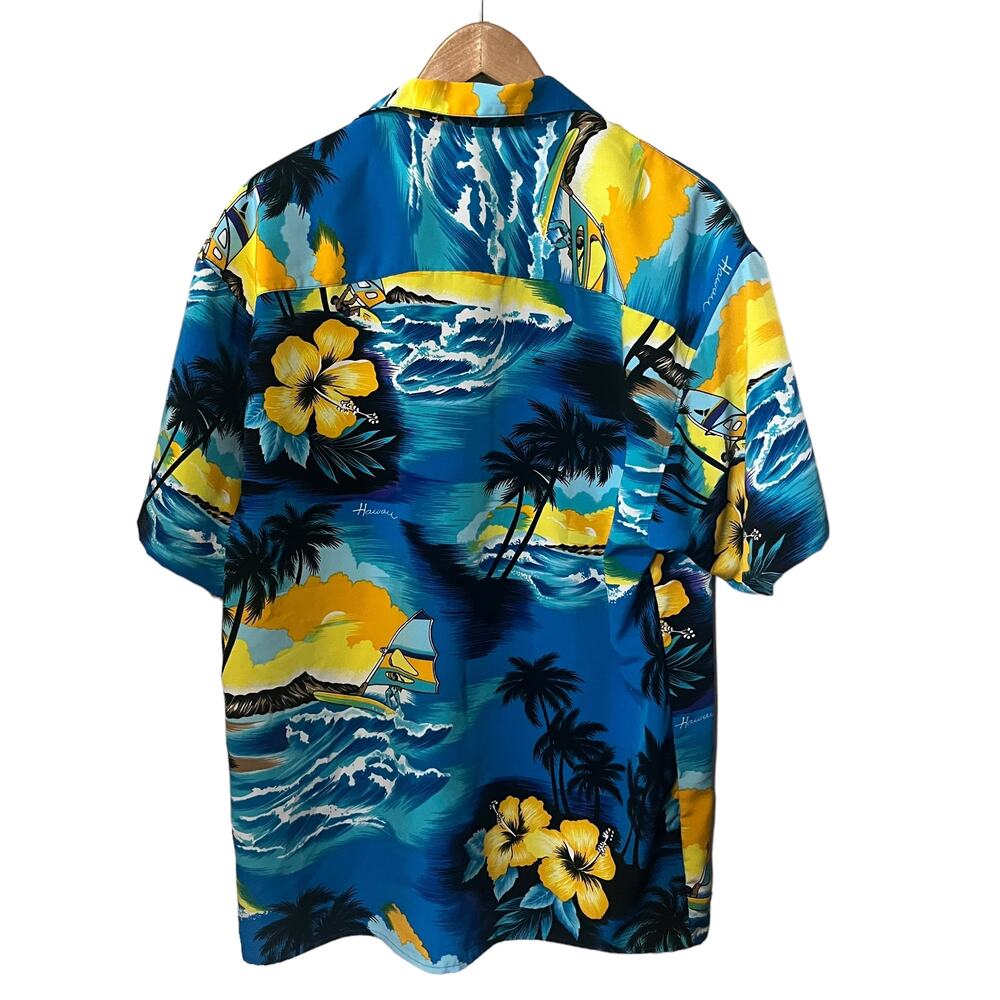 Koman VTG Shirt Mens Hawaiian Blue Yellow Floral Tropical Colorful Vacation M - Picture 3 of 5